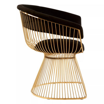 Interiors by Premier Black Velvet and Gold Finish Chair, Easy to Clean Small Velvet Chair, Large Black Steel Frame Armchair