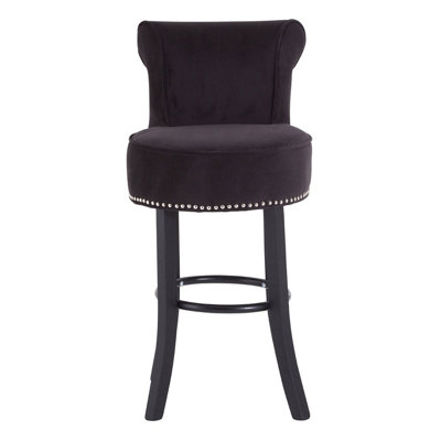 Interiors by Premier Black Velvet Bar Chair, Comfortable Seating Breakfast Bar Chair, Footrest Living Bar Chair Kitchen