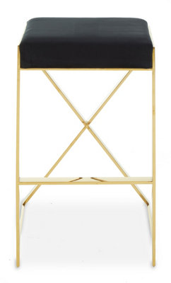 Interiors by Premier Black Velvet Bar Stool, Gold Finish Frame Bar Chair with Footrest, Modern Design Home Stool for Living Area