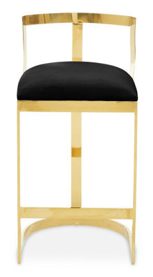 Interiors by Premier Black Velvet Bar Stool, Gold Finish Frame, Curved Backrest with Plump Seat, Modern Elegant Design Bar Stool