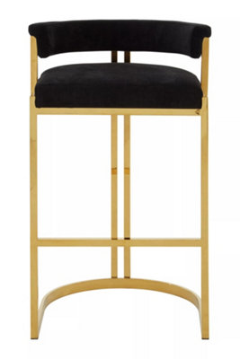 Interiors by Premier Black Velvet Bar Stool with Gold Frame, Luxury Black and Gold Stool for Bars, Modern Velvet Bar Stool