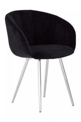 Interiors by Premier Black Velvet Chair, Backrest Dining Chair, Easy to Clean Swivel Dining Armchair, Comfortable Armchair