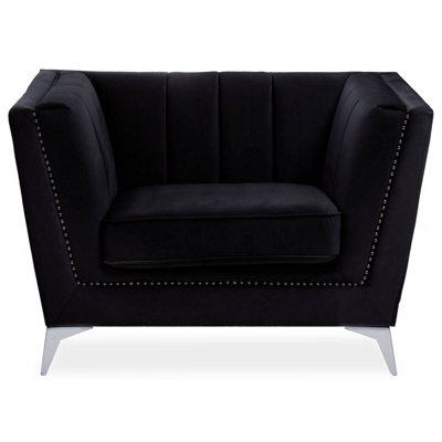 Interiors by Premier Black Velvet Chair, Comfortable Velvet Desk Chair, Backrest Velvet Armchair, Cozy Armchair