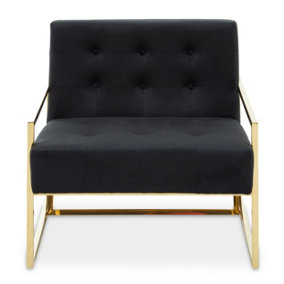 Interiors by Premier Black Velvet Chair, Deep Button Tufting Accent Chair, Velvet Upholstery Foam Padded Seat Armchair for Home
