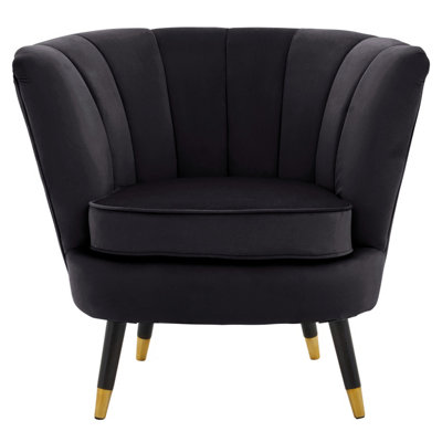 Interiors by Premier Black Velvet Chair with Black Wood and Gold Finish Legs, Backrest Dining Chair, Easy to Clean Armchair