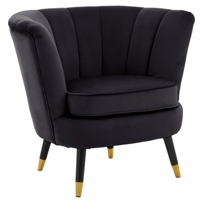 Interiors by Premier Black Velvet Chair with Black Wood and Gold Finish Legs, Backrest Dining Chair, Easy to Clean Armchair
