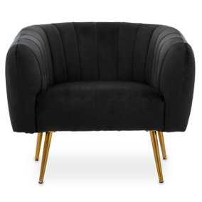 Interiors by Premier Black Velvet Chair with Gold Finish Legs, Back & Armrest Dining Chair, Easy to Clean Armchair