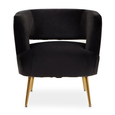 Interiors by Premier Black Velvet Chair with Gold Finish Metal Legs, Backrest Dining Chair, Easy to Clean Armchair