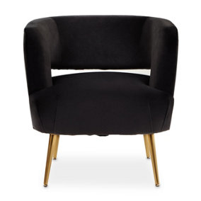 Interiors by Premier Black Velvet Chair with Gold Finish Metal Legs, Backrest Dining Chair, Easy to Clean Armchair