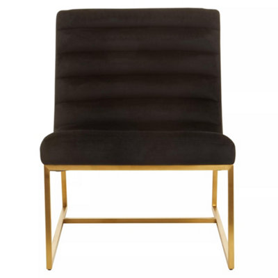 Interiors by Premier Black Velvet Cocktail Chair, Curved Accent Chair, Gold Steel Frame Velvet Upholstered Chair for Living Room