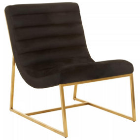 Interiors by Premier Black Velvet Cocktail Chair, Modern Art-Deco Black Velvet Accent Chair, Matte Gold Stainless Steel Frame