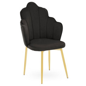 Interiors by Premier Black Velvet Dining Chair, Durable & Adjustable Velvet Office Chair, Backrest Accent Chair with Gold Legs
