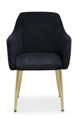 Interiors by Premier Black Velvet Dining Chair, Mid-Century Modern Velvet Dining Chair, Stylish Black and Gold Dining Chair