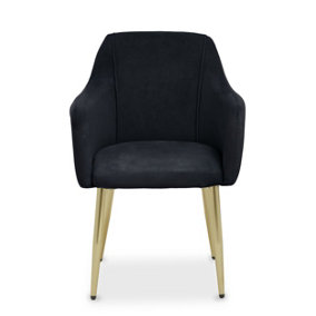 Interiors by Premier Black Velvet Dining Chair, Mid-Century Modern Velvet Dining Chair, Stylish Black and Gold Dining Chair
