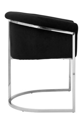 Interiors by Premier Black Velvet Dining Chair with Arms, Stainless Steel Base Armchair for Dinner, Dining Room, Home and Office