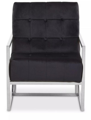 Interiors by Premier Black Velvet Indoor Chair with Chrome Frame, Button Tufting and Velvet Upholstery