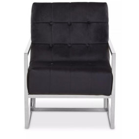 Interiors by Premier Black Velvet Indoor Chair with Chrome Frame, Button Tufting and Velvet Upholstery