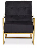 Interiors by Premier Black velvet Indoor Chair with Gold Frame, Sturdy Lounge Arm Chair with Button Tufting and velvet Upholstery