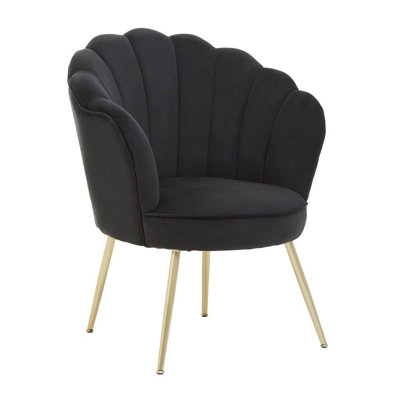 Interiors by Premier Black Velvet Scalloped Armchair, Supportive Armrest lounge chair, Easy to Clean Velvet Accent Chair