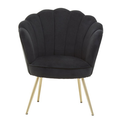 Interiors by Premier Black Velvet Scalloped Armchair, Supportive Armrest lounge chair, Easy to Clean Velvet Accent Chair