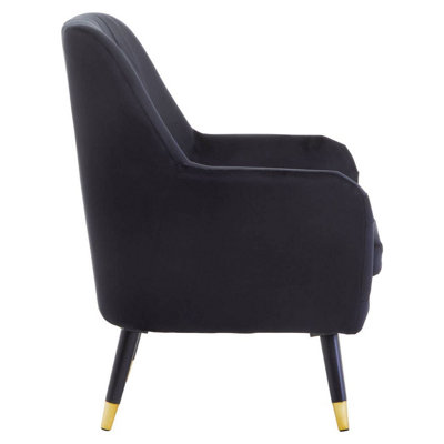 Interiors by Premier Black Velvet Scalloped Armchair, Supportive Armrest lounge chair, Easy to Clean Velvet Accent Chair