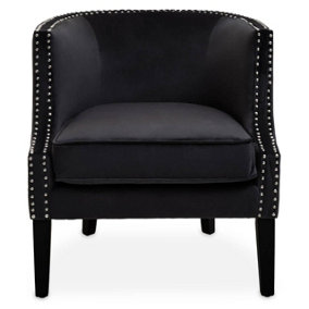 Interiors by Premier Black Velvet Studded Chair, Easy to Clean Leather Armchair, Body Supportive Accent Chair