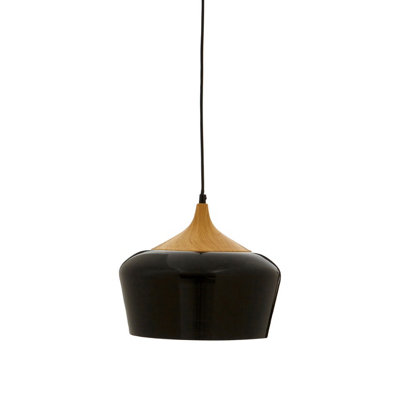 Interiors by Premier Blayne Black Metal And Wood Pendant Light