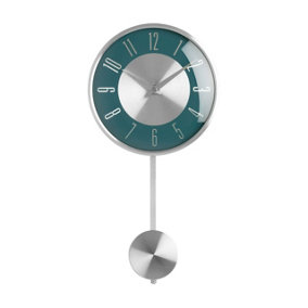 Interiors by Premier Blue and Silver Metal Pendulum Wall Clock