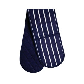 Interiors by Premier Blue Butcher Stripe Double Oven Glove, Quilted Glove Oven Mit, Heat Resistant Premium Oven Gloves for Kitchen