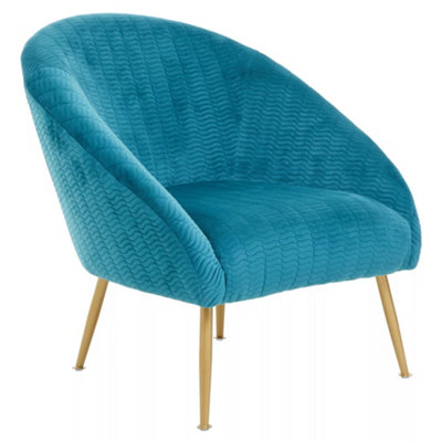 Interiors by Premier Blue Occasional Chair, Luxury Blue Velvet Occasional Chair, Comfortably Fashionable Blue and Gold Chair