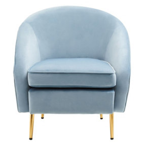 Interiors by Premier Blue Velvet Armchair with Cushion, Plush Foam Seat With Gold Finish Metal Legs, Living Room Accent Chair