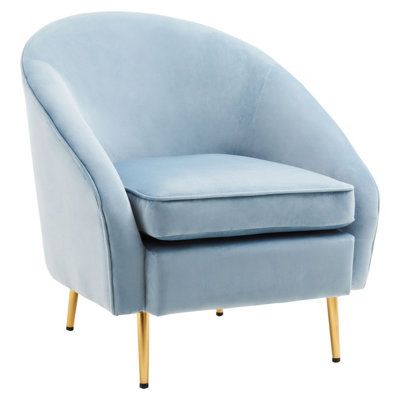 Interiors by Premier Blue Velvet Armchair with Cushion, Plush Foam Seat With Gold Finish Metal Legs, Living Room Accent Chair
