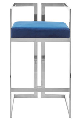 Interiors by Premier Blue Velvet Bar Stool with Silver Frame