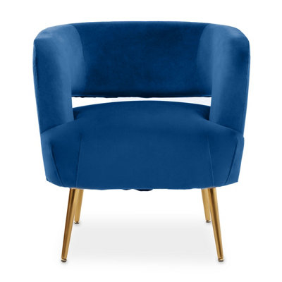 Interiors by Premier Blue Velvet Chair with Gold Finish Metal Legs, Backrest Dining Chair, Easy to Clean Armchair