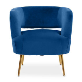 Interiors by Premier Blue Velvet Chair with Gold Finish Metal Legs, Backrest Dining Chair, Easy to Clean Armchair