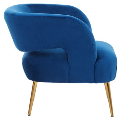 Interiors by Premier Blue Velvet Chair with Gold Finish Metal Legs, Backrest Dining Chair, Easy to Clean Armchair