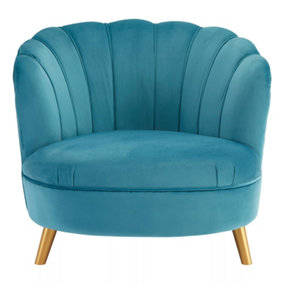 Interiors by Premier Blue Velvet Scalloped Armchair, Supportive Armrest Lounge Chair, Easy to Clean Velvet Accent Chair