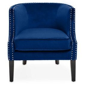 Interiors by Premier Blue Velvet Studded Chair, Easy to Clean Leather Armchair, Body Supportive Accent Chair