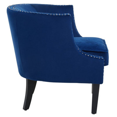 Interiors by Premier Blue Velvet Studded Chair, Easy to Clean Leather Armchair, Body Supportive Accent Chair