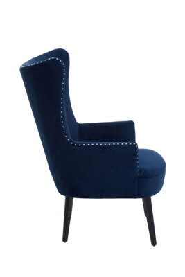 Interiors by Premier Blue Wingback Lounge Arm Chair, High Back Fabric Living Room Chair, Mid Century Arm Chair with Fabric