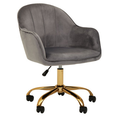 Interiors by Premier Brent Grey Velvet And Gold Base Home Office Chair