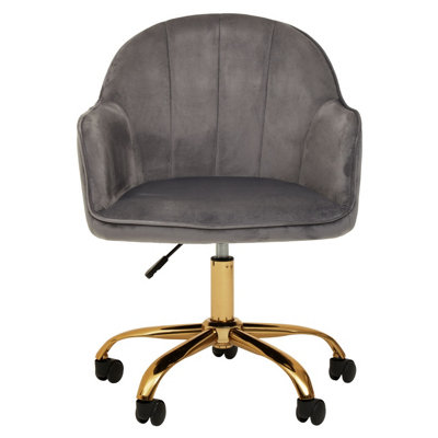 Interiors by Premier Brent Grey Velvet And Gold Base Home Office Chair