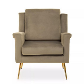 Interiors by Premier Brown Classic Armchair with Velvet Upholstery, Sturdy Frame Lounge Indoor Chair with Gold Finish Metal Legs
