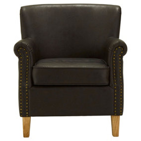 Interiors by Premier Brown Leather Effect Armchair, Easy to Clean Leather Armchair, Body Supportive High Back Accent Chair