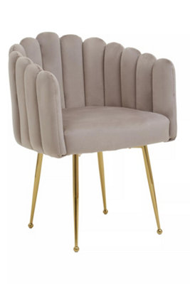 Interiors by Premier Brown Velvet Dining Chair, Shell-Shaped Velvet Chair with Gold Chrome Legs, Accent Armchair for Living Room