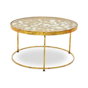 Interiors by Premier Butterfly Coffee Table, Captivating Round Coffee Table, Gold Metal and Glass Coffee Table, Modern Table