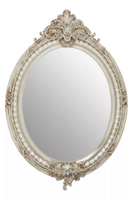 Interiors By Premier Champagne Oval Framed Wall Mirror,Ornate Neoclassical Mirror, Accent Piece With Crown & Acanthus Motif