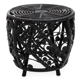 Interiors by Premier Chic Design Black Natural Rattan Side Table, Versatile Coffee Table, Sturdy And Stable Table For Living Room