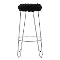 Interiors by Premier Chrome Metal and Black Faux Fur Bar Stool, Hairpin Round Stool, Plush Fur Stool for Kitchen Counter, Bar