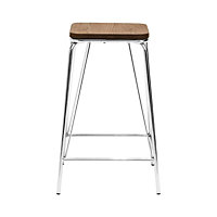 Interiors by Premier Chrome Metal and Elm Wood Stool, Large Square Stool, Accent Wooden Bar Stool for Home Bar